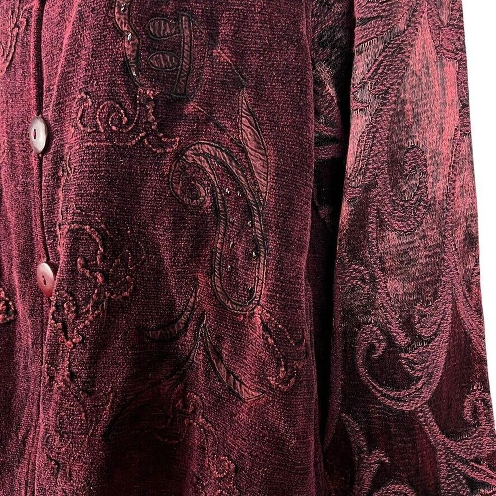 Flashback Burgundy Velvet Beaded Embroidered Whimsigoth Jacket Vintage Womens M - Picture 9 of 16